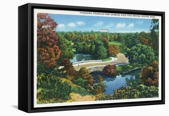 Boston, Massachusetts - Franklin Park Panoramic View of Duck Pond and Bridge, c.1935-Lantern Press-Framed Stretched Canvas