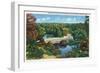 Boston, Massachusetts - Franklin Park Panoramic View of Duck Pond and Bridge, c.1935-Lantern Press-Framed Art Print