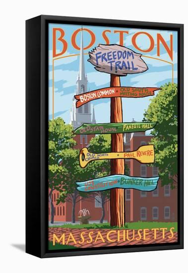 Boston, Massachusetts - Freedom Trail Sign Destinations-Lantern Press-Framed Stretched Canvas