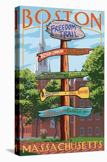 Boston, Massachusetts - Freedom Trail Sign Destinations-Lantern Press-Stretched Canvas
