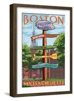 Boston, Massachusetts - Freedom Trail Sign Destinations-Lantern Press-Framed Art Print