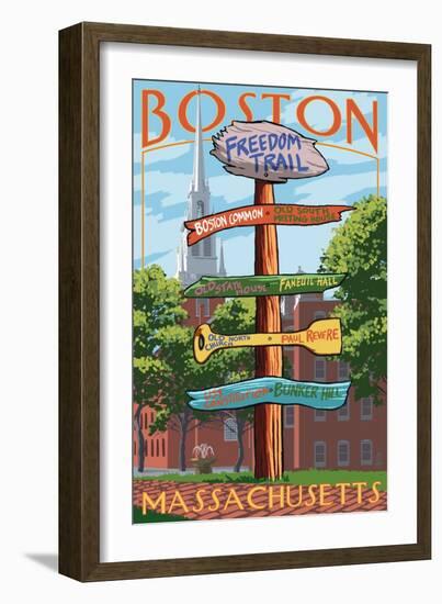 Boston, Massachusetts - Freedom Trail Sign Destinations-Lantern Press-Framed Art Print