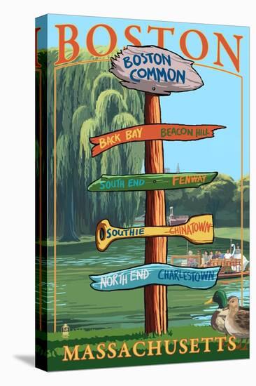 Boston, Massachusetts - Neighborhoods Sign Destinations-Lantern Press-Stretched Canvas