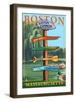 Boston, Massachusetts - Neighborhoods Sign Destinations-Lantern Press-Framed Art Print