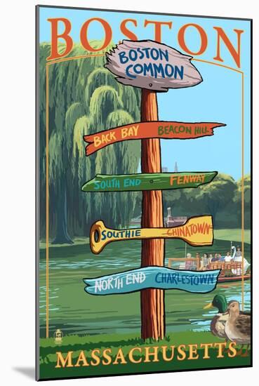 Boston, Massachusetts - Neighborhoods Sign Destinations-Lantern Press-Mounted Art Print