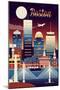 Boston, Massachusetts - Retro Skyline Chromatic Series - Lantern Press Artwork-Lantern Press-Mounted Art Print