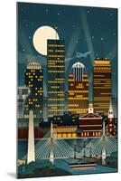 Boston, Massachusetts - Retro Skyline (no text)-Lantern Press-Mounted Art Print