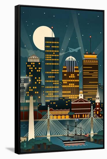 Boston, Massachusetts - Retro Skyline (no text)-Lantern Press-Framed Stretched Canvas