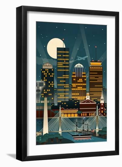 Boston, Massachusetts - Retro Skyline (no text)-Lantern Press-Framed Premium Giclee Print