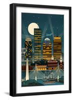 Boston, Massachusetts - Retro Skyline (no text)-Lantern Press-Framed Premium Giclee Print