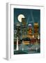 Boston, Massachusetts - Retro Skyline (no text)-Lantern Press-Framed Premium Giclee Print