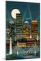 Boston, Massachusetts - Retro Skyline (no text)-Lantern Press-Mounted Premium Giclee Print