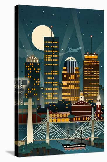 Boston, Massachusetts - Retro Skyline (no text)-Lantern Press-Stretched Canvas