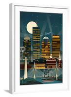 Boston, Massachusetts - Retro Skyline (no text)-Lantern Press-Framed Art Print
