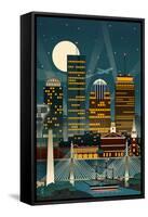 Boston, Massachusetts - Retro Skyline (no text)-Lantern Press-Framed Stretched Canvas