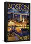 Boston, Massachusetts - Skyline at Night-null-Framed Poster
