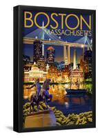 Boston, Massachusetts - Skyline at Night-null-Framed Poster