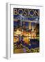 Boston, Massachusetts - Skyline at Night-Lantern Press-Framed Art Print