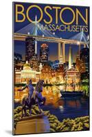 Boston, Massachusetts - Skyline at Night-Lantern Press-Mounted Art Print