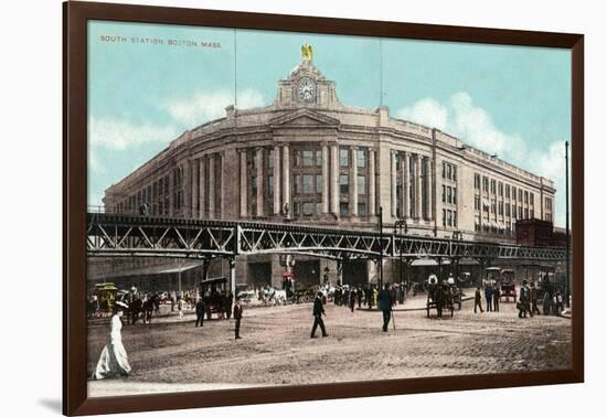 Boston, Massachusetts - South Station with Elevated Train-Lantern Press-Framed Art Print