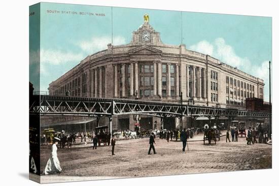 Boston, Massachusetts - South Station with Elevated Train-Lantern Press-Stretched Canvas