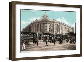 Boston, Massachusetts - South Station with Elevated Train-Lantern Press-Framed Art Print