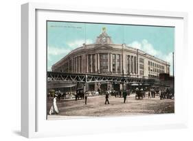 Boston, Massachusetts - South Station with Elevated Train-Lantern Press-Framed Art Print