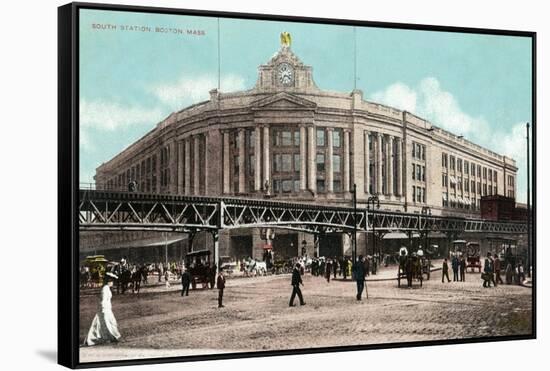 Boston, Massachusetts - South Station with Elevated Train-Lantern Press-Framed Stretched Canvas