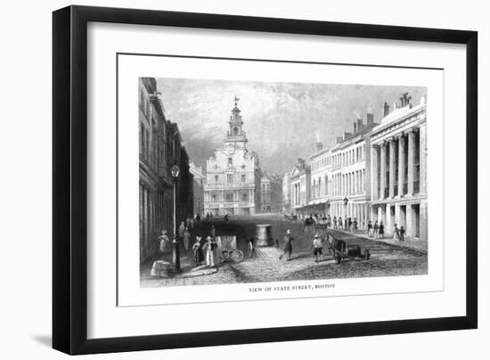 Boston, Massachusetts, State Street View of the Old State House-Lantern Press-Framed Art Print