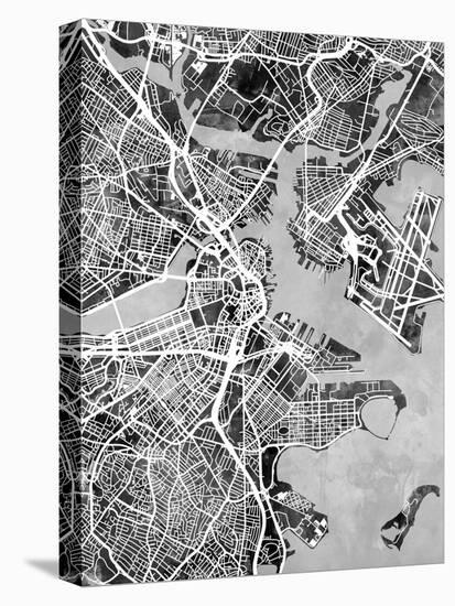 Boston Massachusetts Street Map-Michael Tompsett-Stretched Canvas