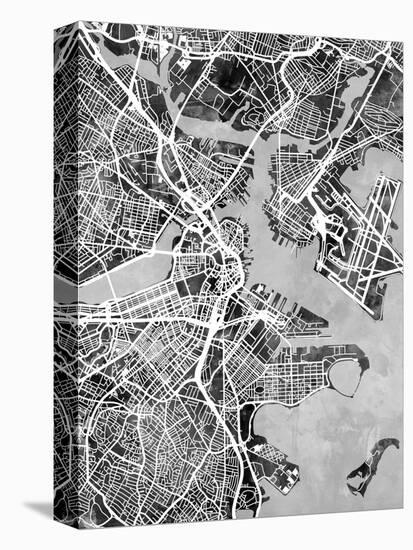 Boston Massachusetts Street Map-Michael Tompsett-Stretched Canvas