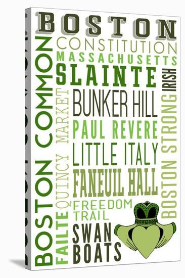 Boston, Massachusetts - Typography with Claddaugh-Lantern Press-Stretched Canvas