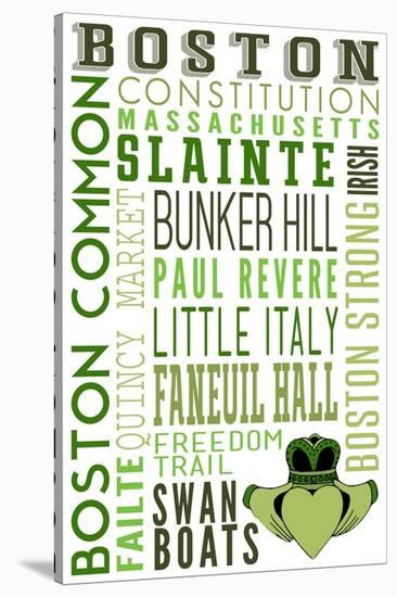 Boston, Massachusetts - Typography with Claddaugh-Lantern Press-Stretched Canvas