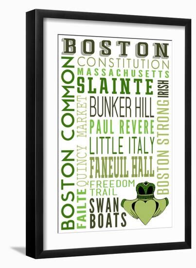 Boston, Massachusetts - Typography with Claddaugh-Lantern Press-Framed Art Print