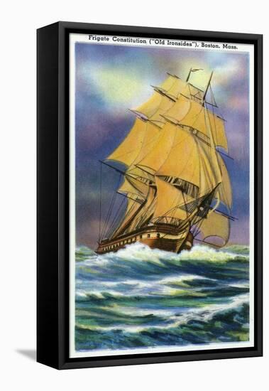 Boston, Massachusetts - View of Frigate Constitution, Old Ironsides Ship-Lantern Press-Framed Stretched Canvas