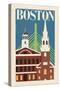 Boston, Massachusetts - Woodblock-Lantern Press-Stretched Canvas