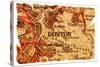 Boston Old Map-Pontuse-Stretched Canvas