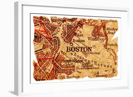 Boston Old Map-Pontuse-Framed Art Print