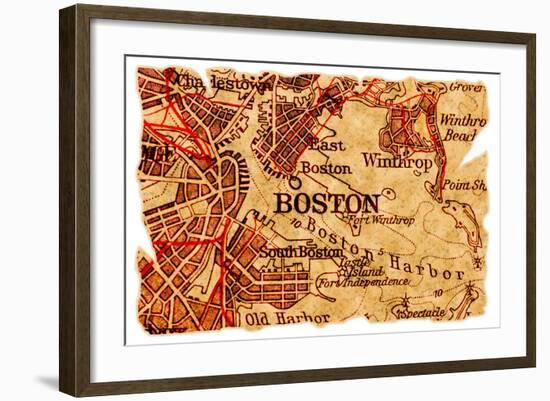 Boston Old Map-Pontuse-Framed Art Print