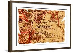 Boston Old Map-Pontuse-Framed Art Print