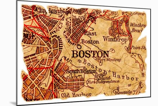 Boston Old Map-Pontuse-Mounted Art Print
