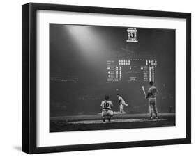 Boston Red Sox Player Ted Williams, While Watching Pitcher Warm-up. Catcher Sherm Lollar-Frank Scherschel-Framed Premium Photographic Print