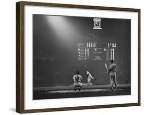 Boston Red Sox Player Ted Williams, While Watching Pitcher Warm-up. Catcher Sherm Lollar-Frank Scherschel-Framed Premium Photographic Print