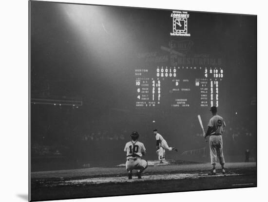 Boston Red Sox Player Ted Williams, While Watching Pitcher Warm-up. Catcher Sherm Lollar-Frank Scherschel-Mounted Premium Photographic Print