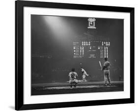 Boston Red Sox Player Ted Williams, While Watching Pitcher Warm-up. Catcher Sherm Lollar-Frank Scherschel-Framed Premium Photographic Print