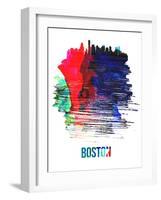 Boston Skyline Brush Stroke - Watercolor-NaxArt-Framed Art Print