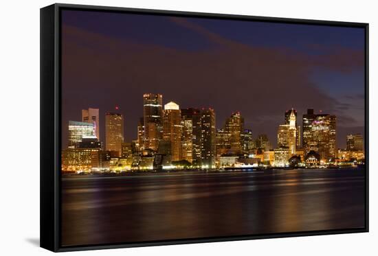 Boston Skyline by Night from East Boston, Massachusetts-Samuel Borges-Framed Stretched Canvas