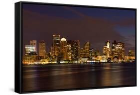 Boston Skyline by Night from East Boston, Massachusetts-Samuel Borges-Framed Stretched Canvas