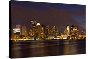 Boston Skyline by Night from East Boston, Massachusetts-Samuel Borges-Stretched Canvas