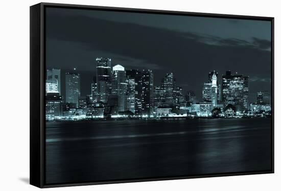 Boston Skyline by Night from East Boston, Massachusetts-Samuel Borges-Framed Stretched Canvas